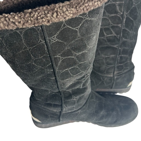 Stuart Weitzman Black Mid Calf Black Suede Pull On Boots Sz 8 - Picture 2 of 13